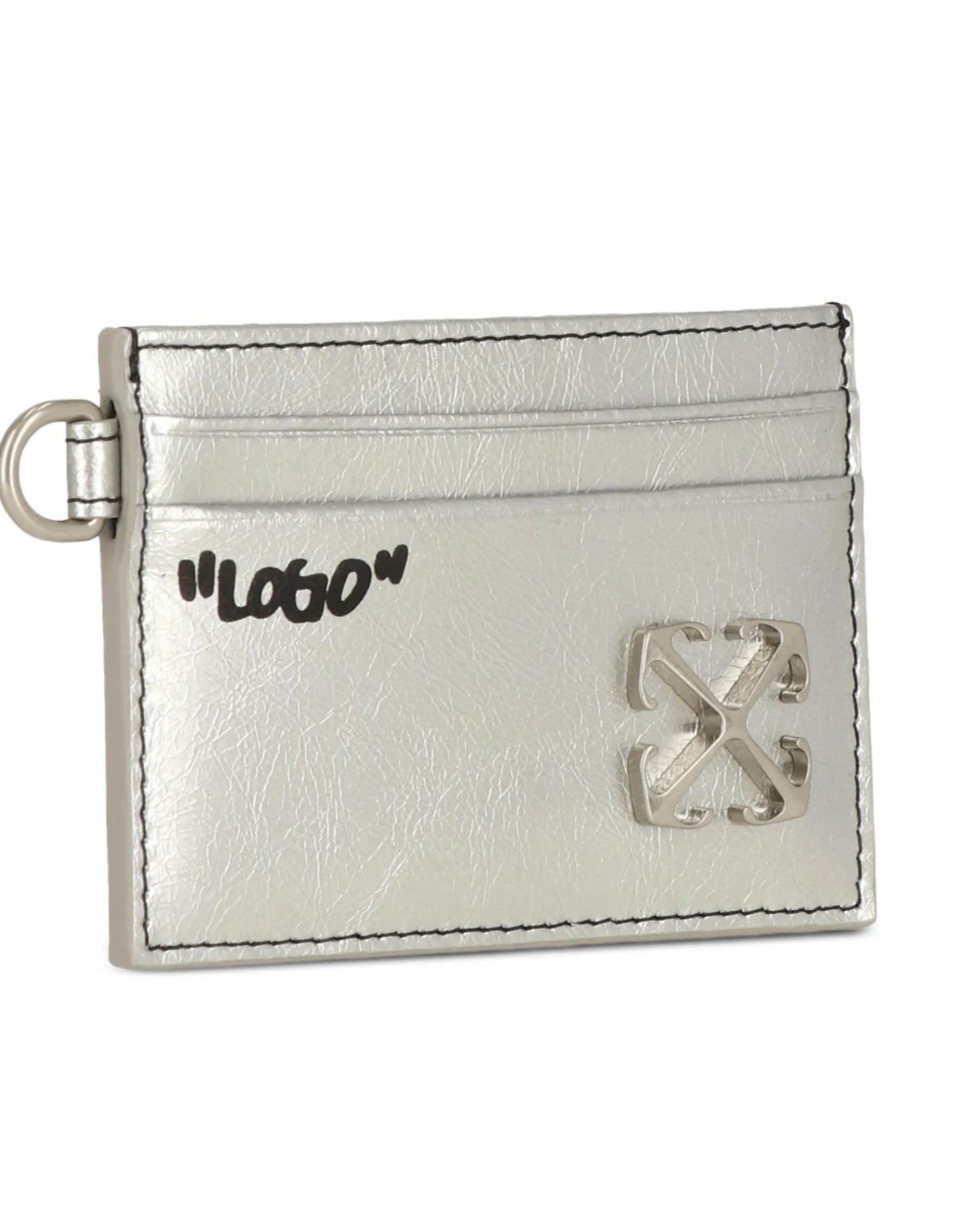 Tarjetero Off-White "Logo" Piel Metalizada Plateado