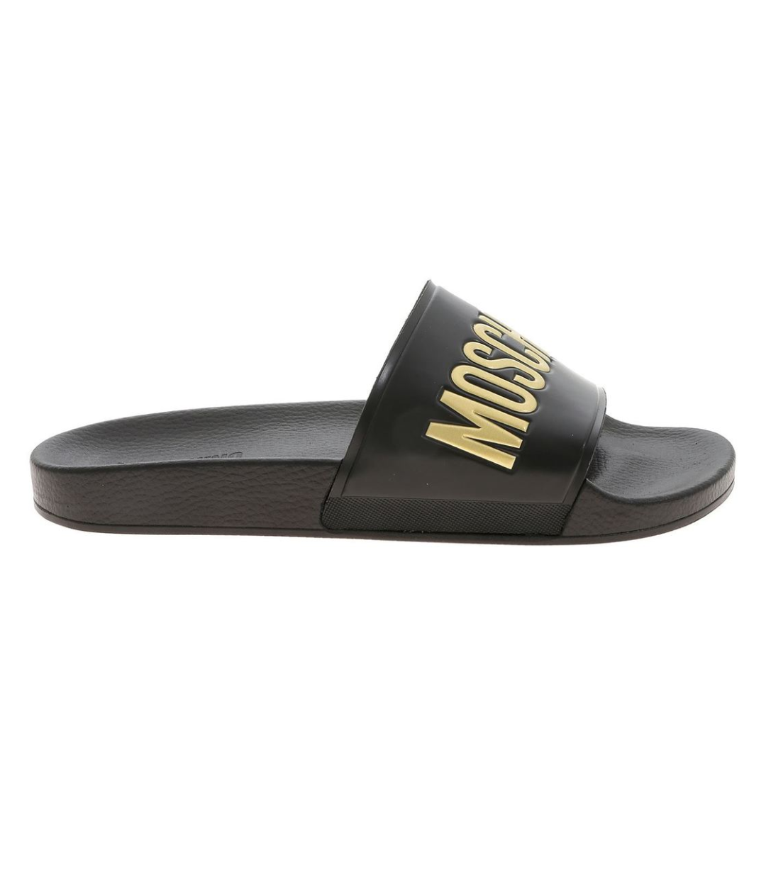 Sandalias Moschino Negro Logo Dorado