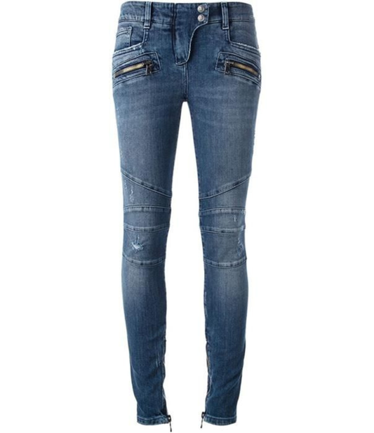 Jeans Balmain Dama Moto Azul