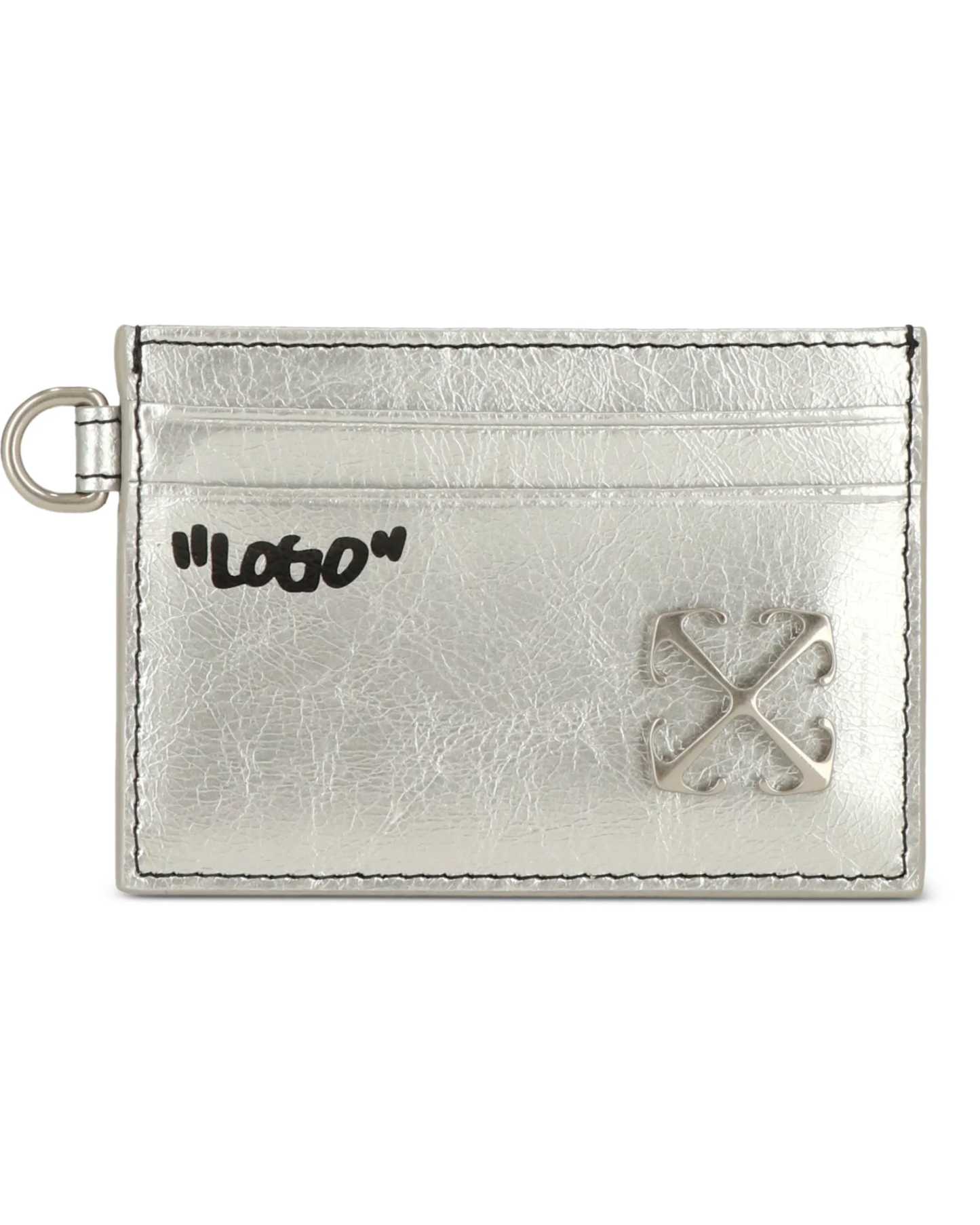 Tarjetero Off-White "Logo" Piel Metalizada Plateado
