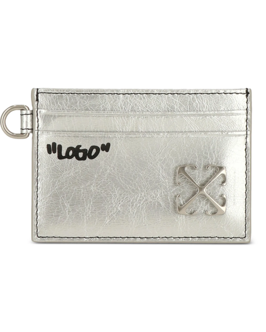 Tarjetero Off-White "Logo" Piel Metalizada Plateado
