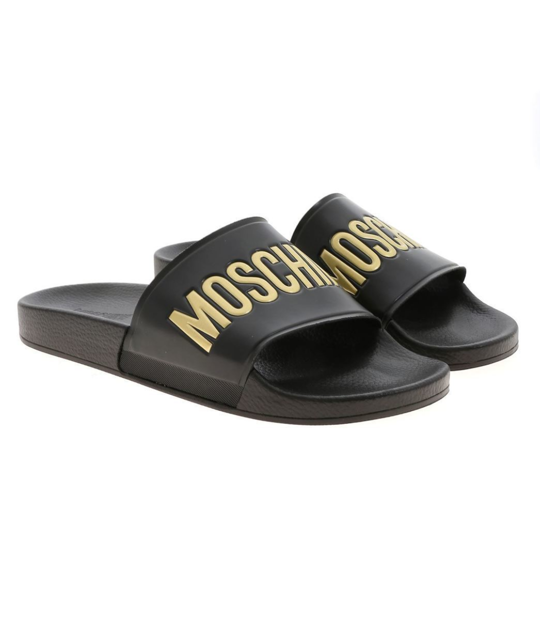 Sandalias Moschino Negro Logo Dorado