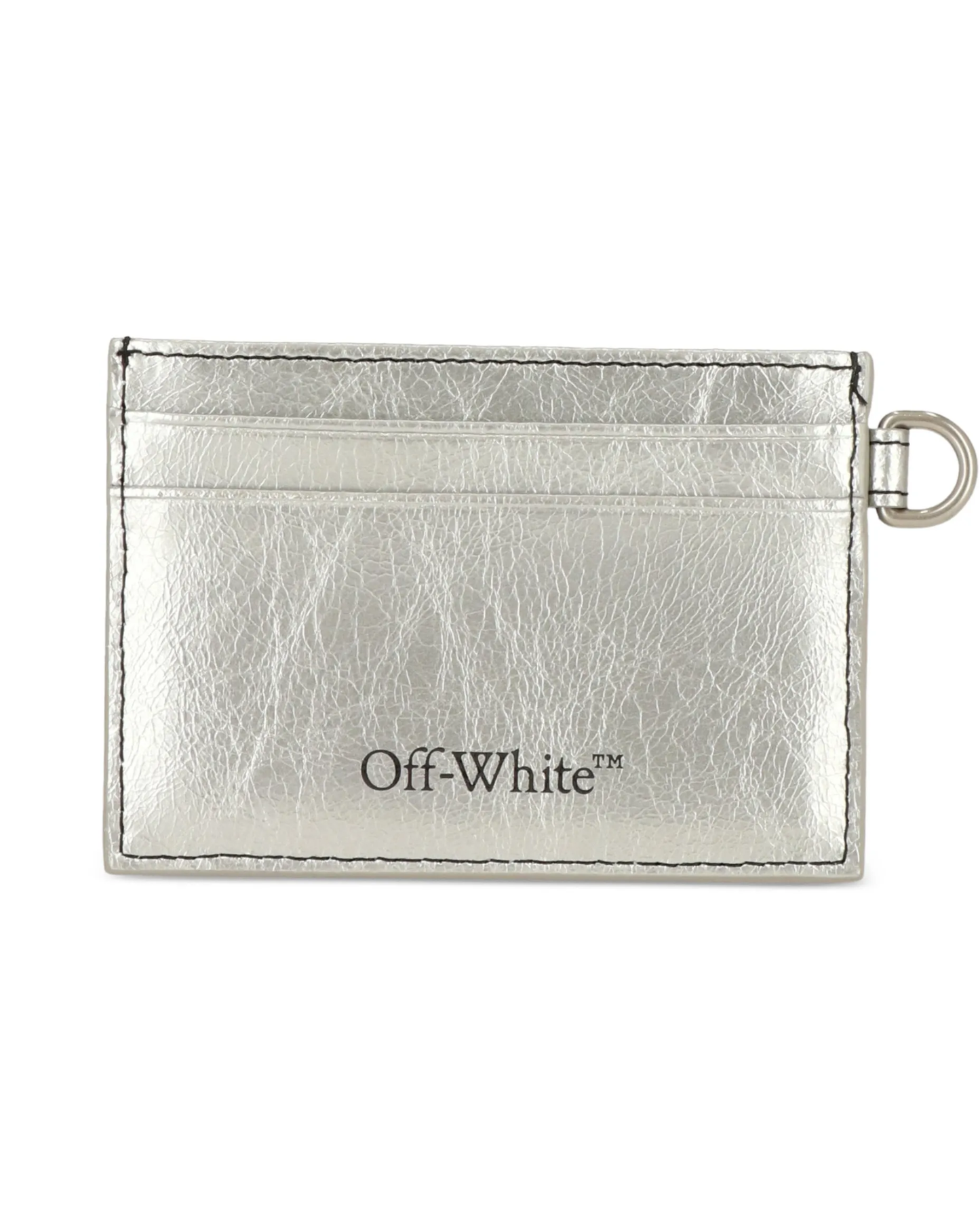 Tarjetero Off-White "Logo" Piel Metalizada Plateado