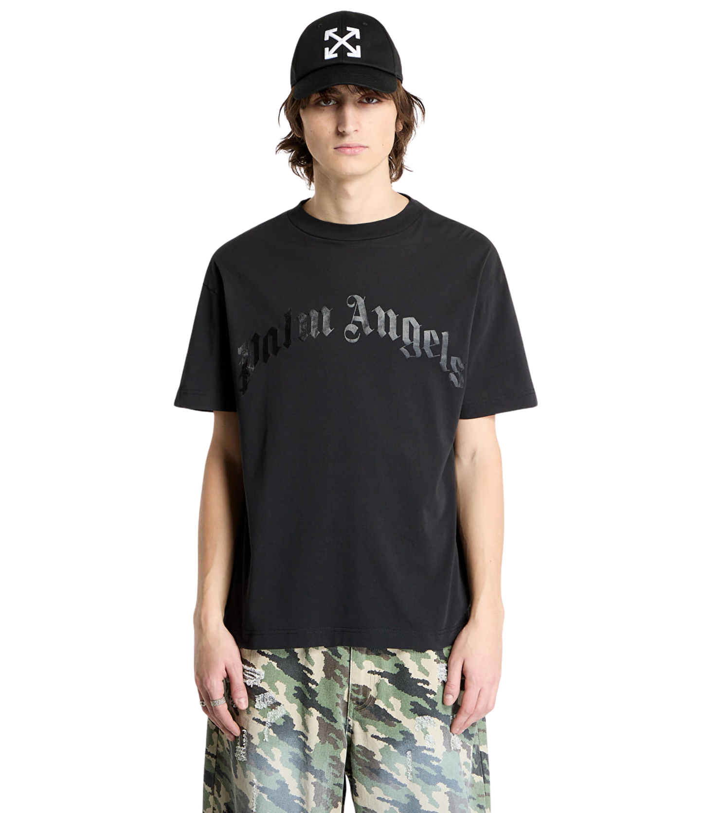Playera Palm Angels Logo Curveado Negro