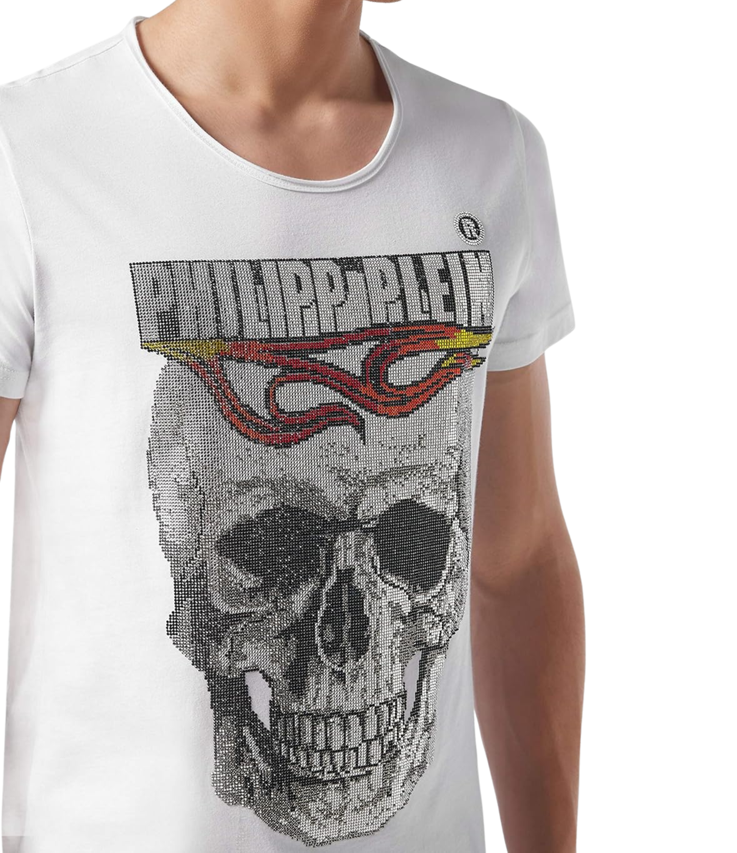 Playera Philipp Plein Flame Cristales Blanca
