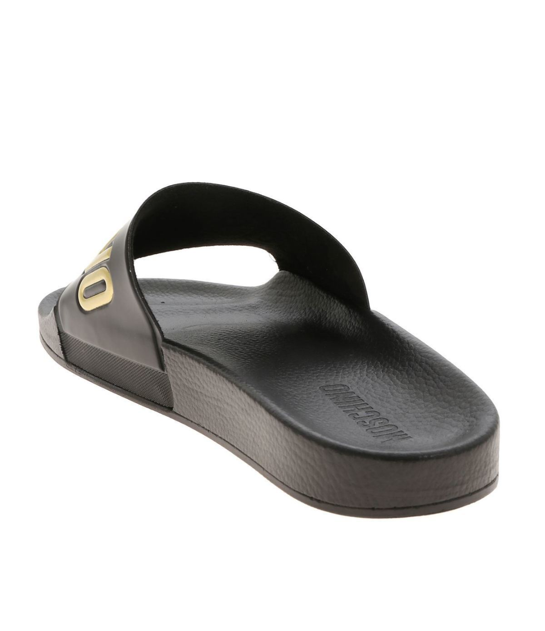 Sandalias Moschino Negro Logo Dorado
