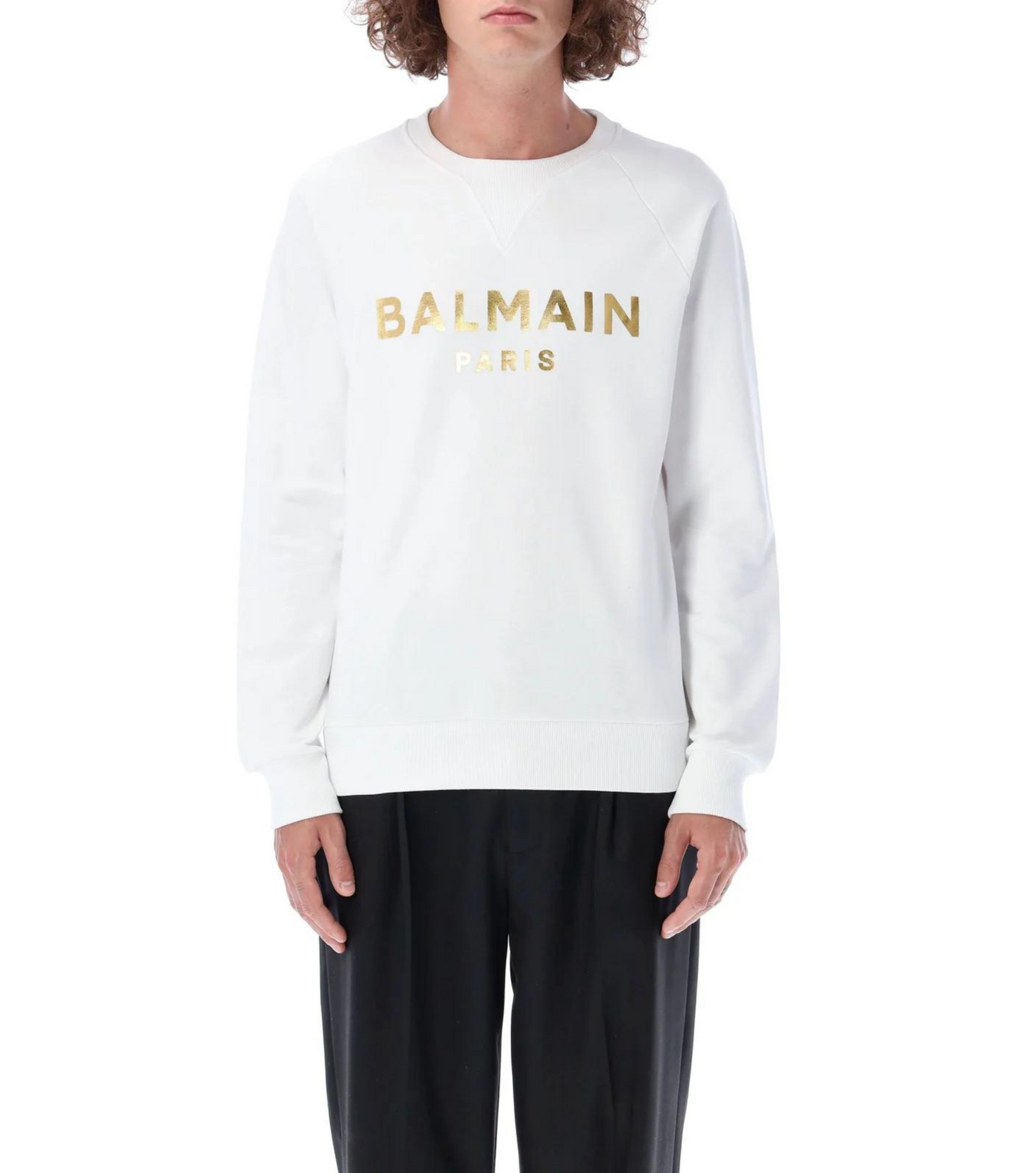 Sudadera Balmain Blanca Logo Dorado