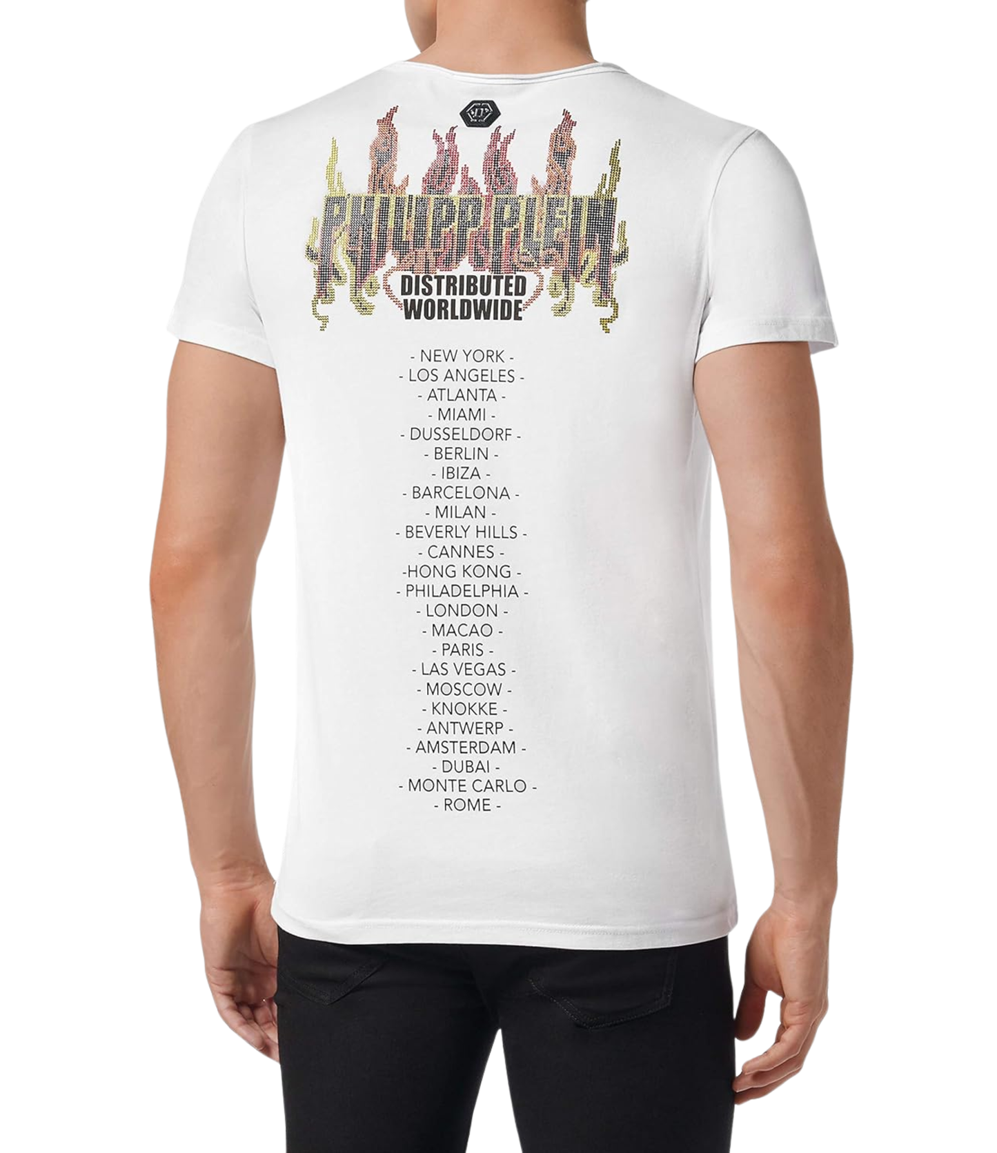 Playera Philipp Plein Flame Cristales Blanca