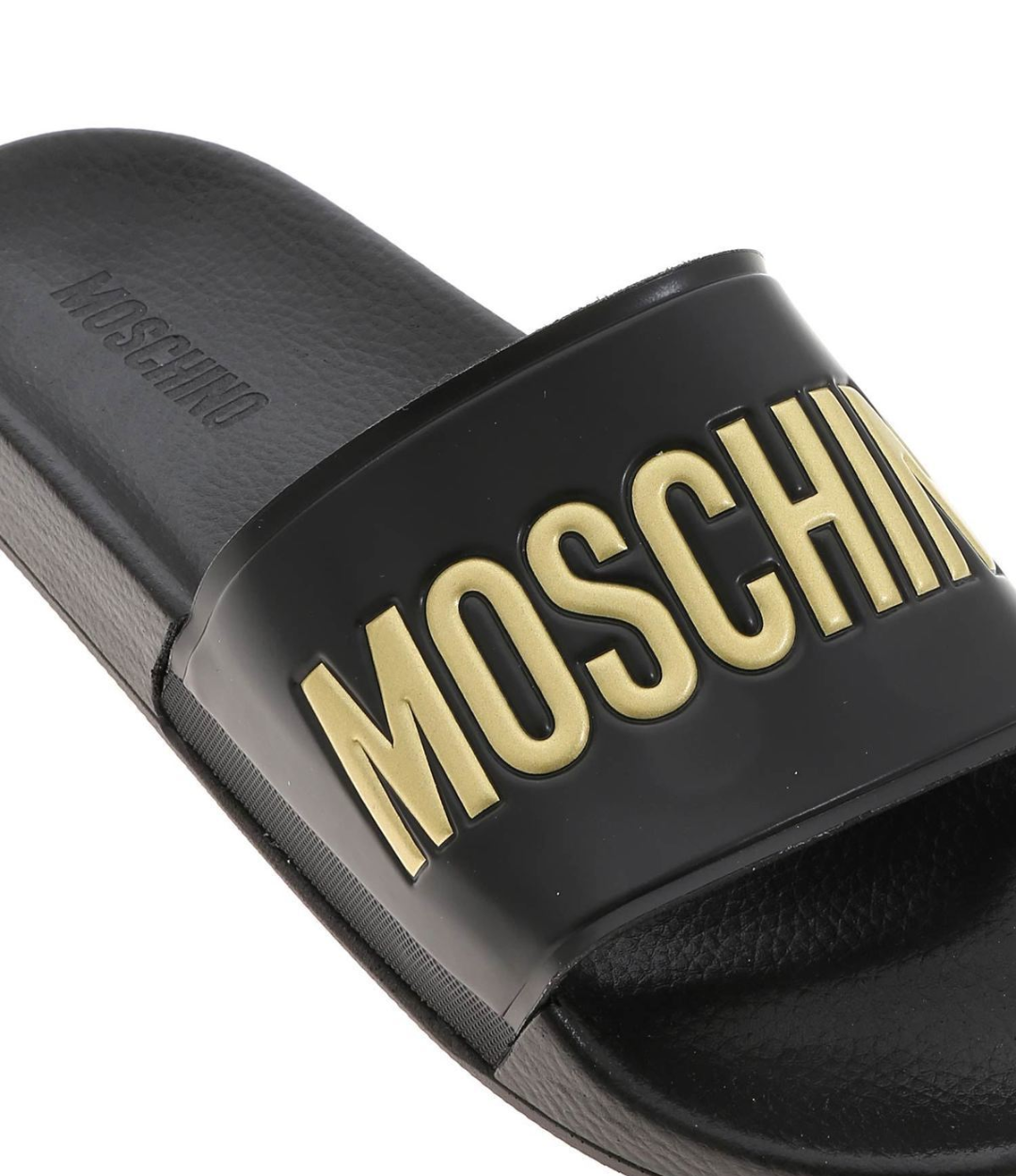 Sandalias Moschino Negro Logo Dorado