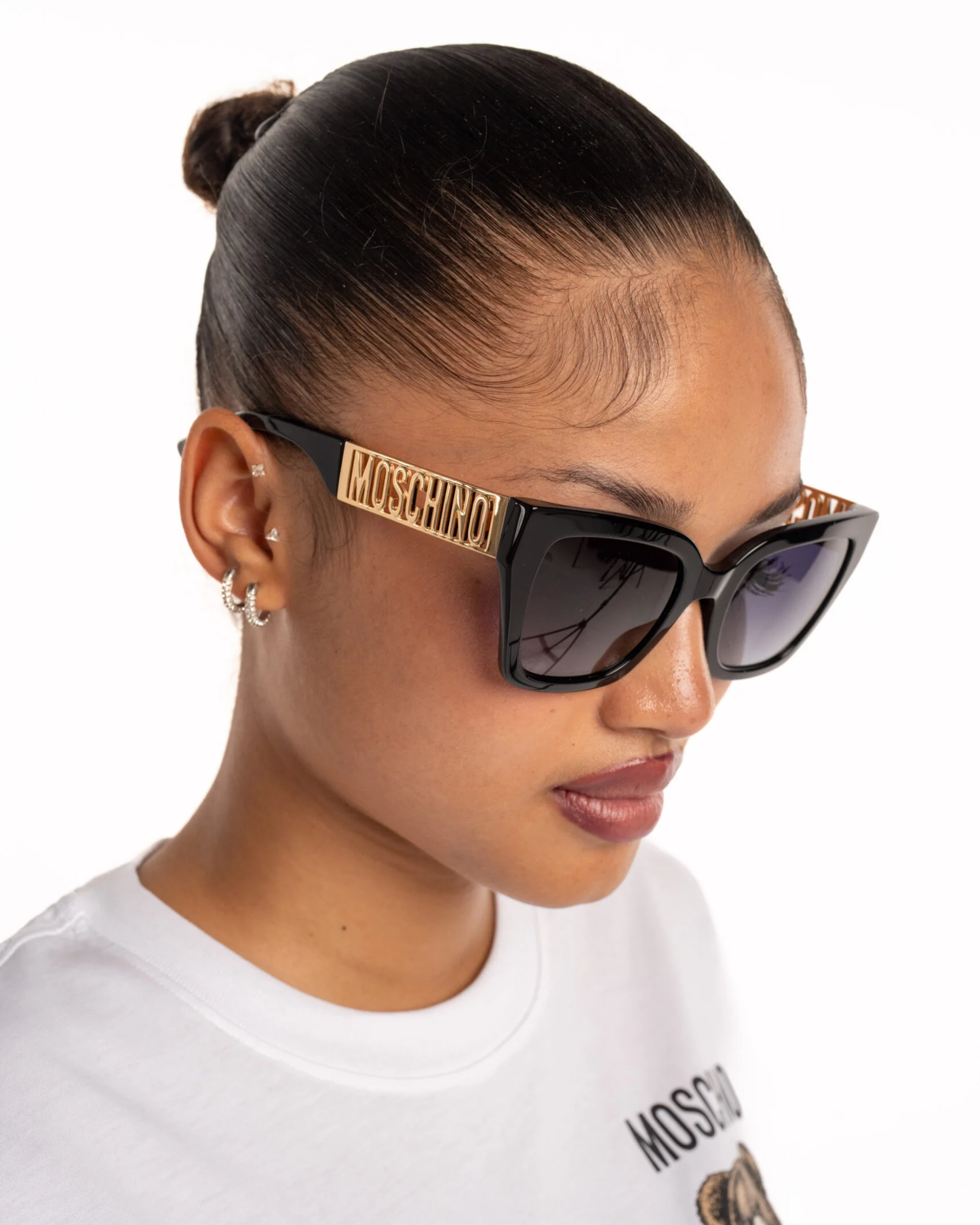 Moschino Logo Dorado Lentes de Sol Rosas