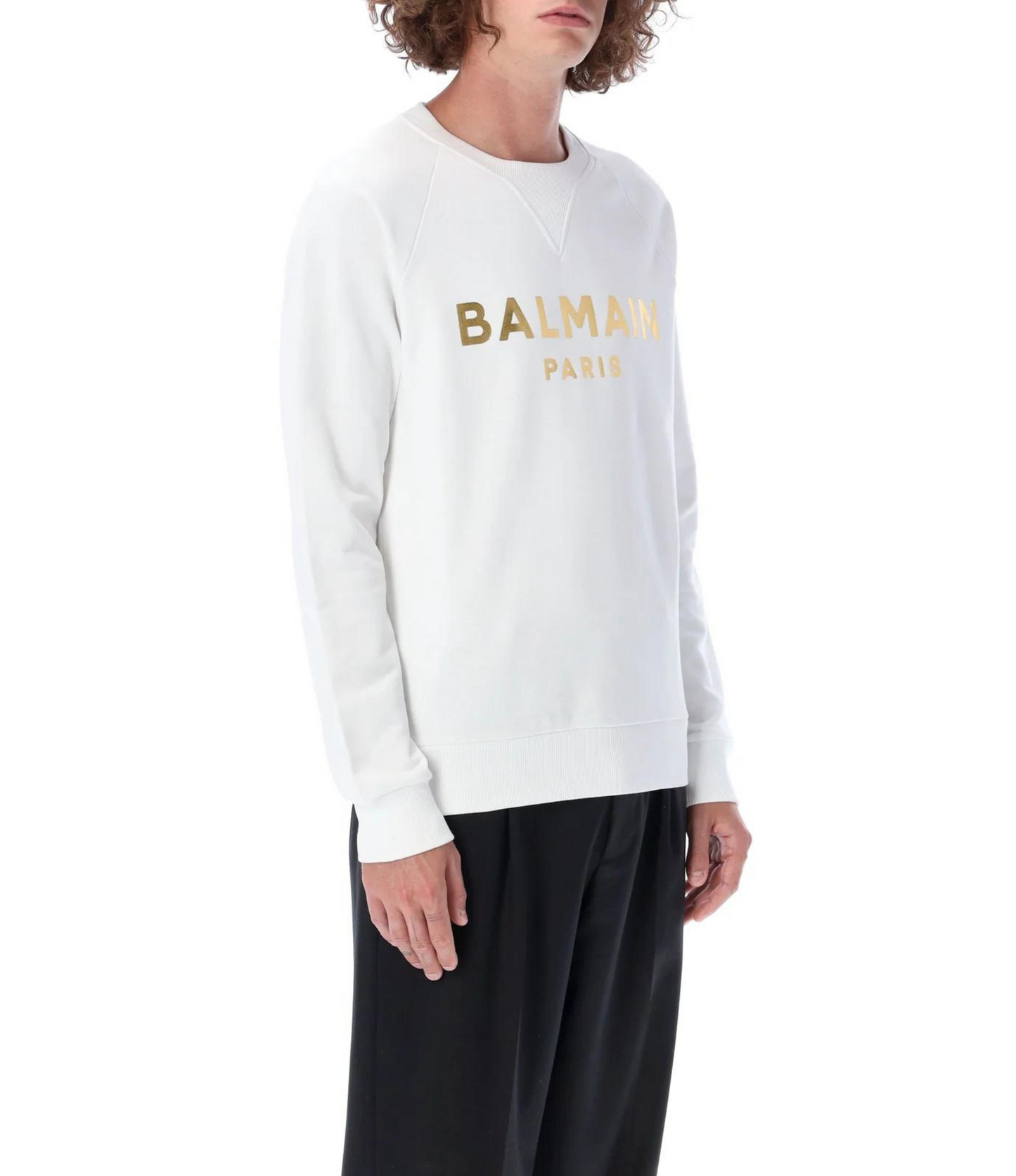 Sudadera Balmain Blanca Logo Dorado